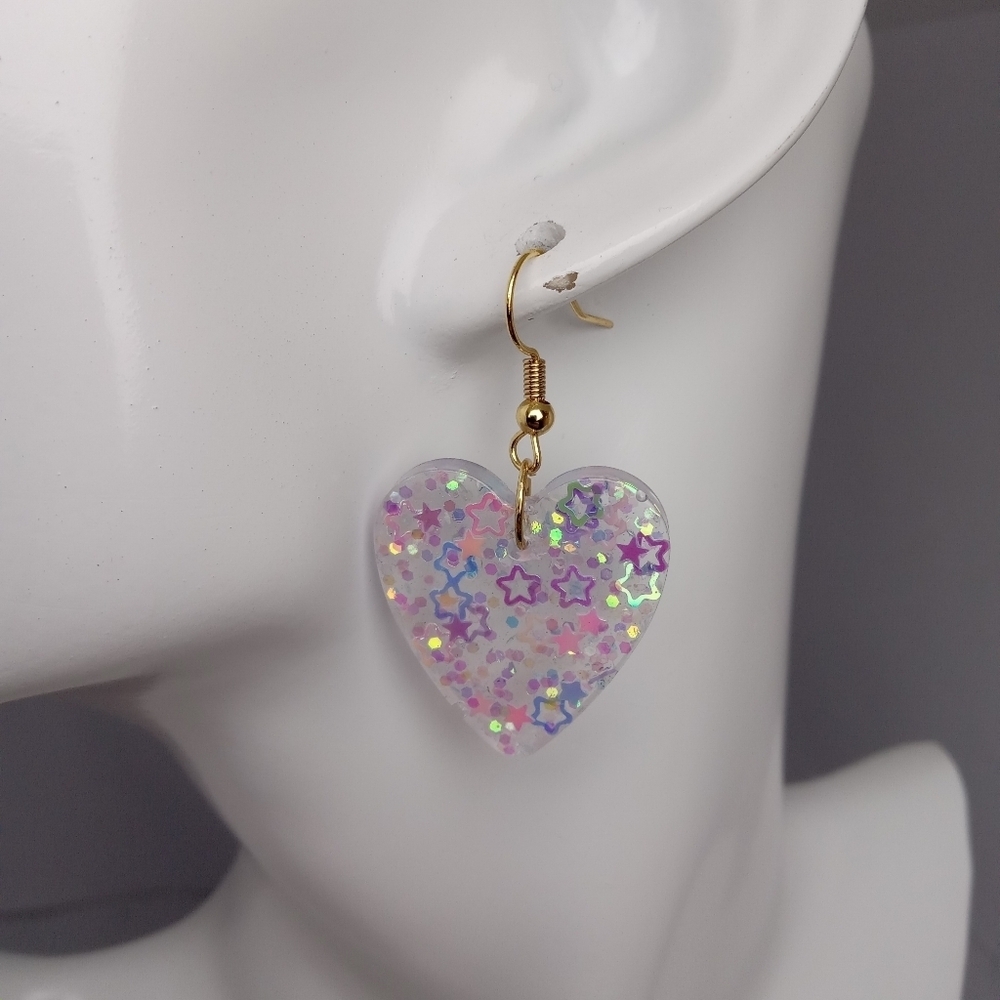 5/$50 Heart-Shaped resin Glitter Earrings